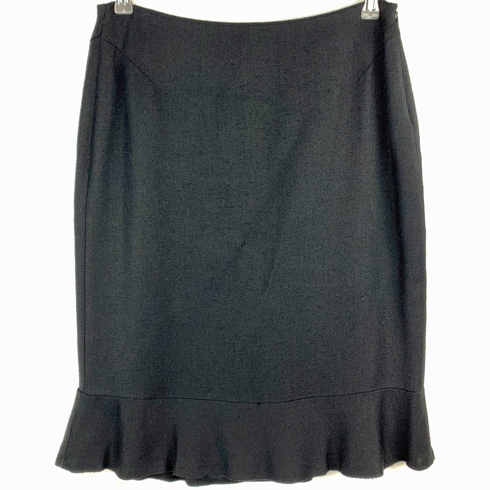 Zara Woman Skirt 10 Black Pencil Flounce Hem